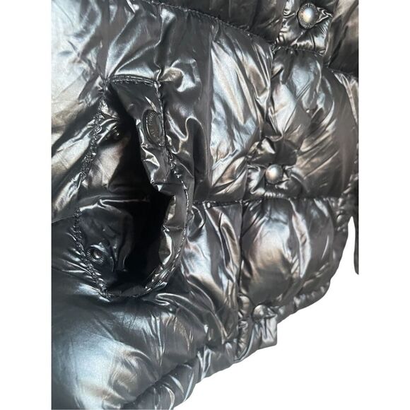 Sam Edelman Puffer Jacket Shiny With Detachable Hood Kids Black Size S 7/8 - Picture 3 of 14